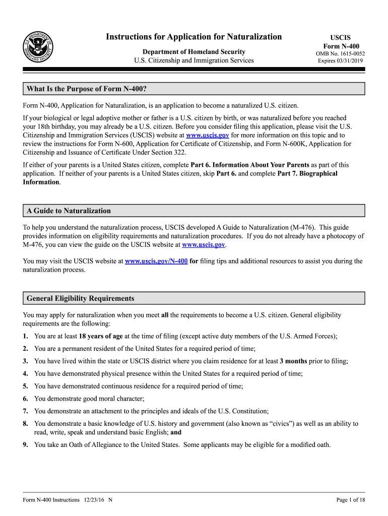  Printable N 400 Form 2019-2024