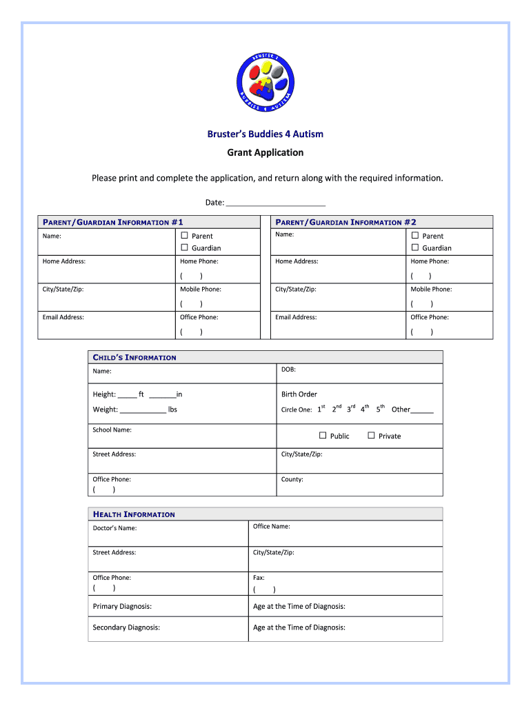 Bruster&#039;s Buddies for Autism  Form