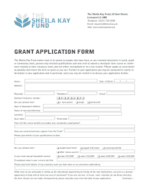 GRANT APPLICATION FORM the Sheila Kay Fund Sheilakayfund