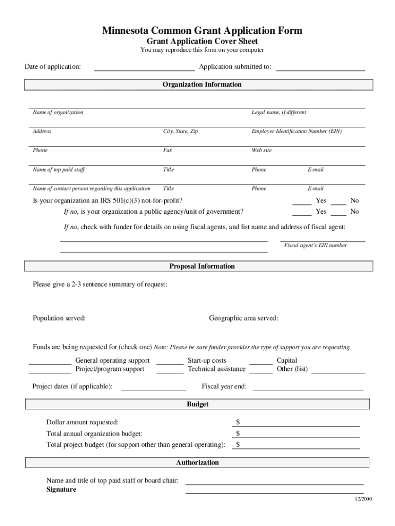  Mn Common Grant Application Form 2000-2024