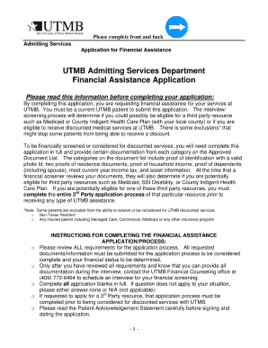 Utmb Financial Assistance Application  Form