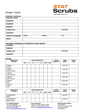 Scrub Order Form Fillable Form