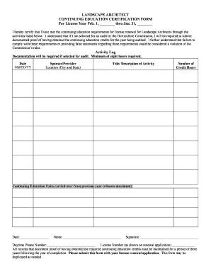 Printable Continuing Education Log Sheet  Form