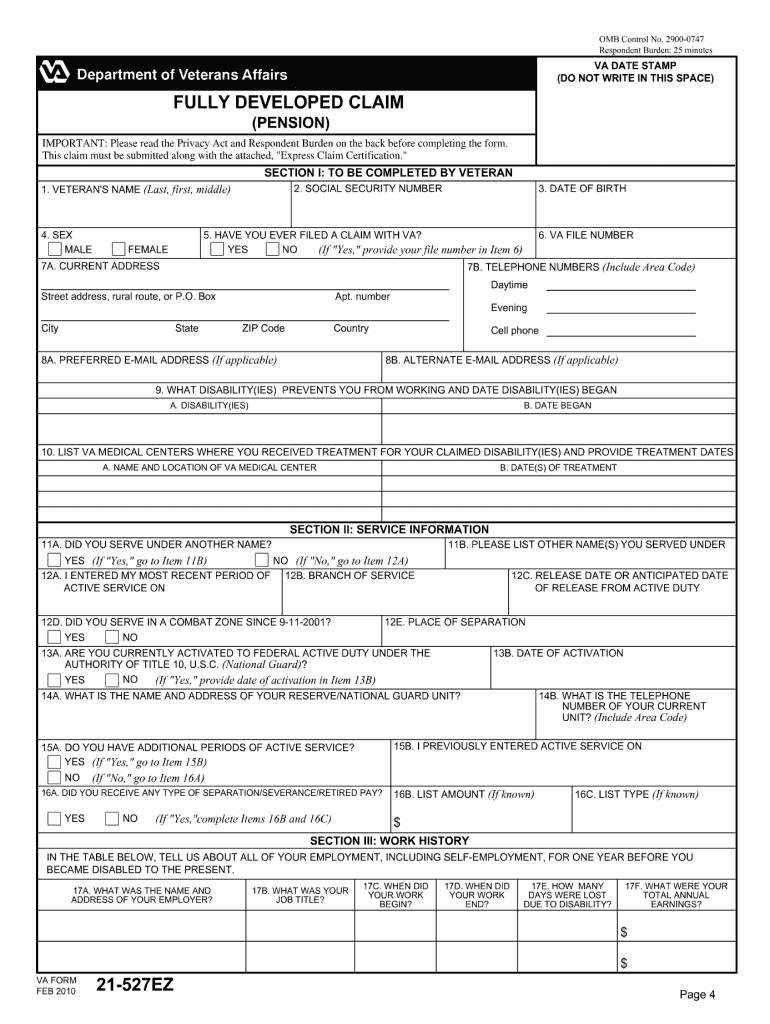  Va Form 21 527ez 2010-2024