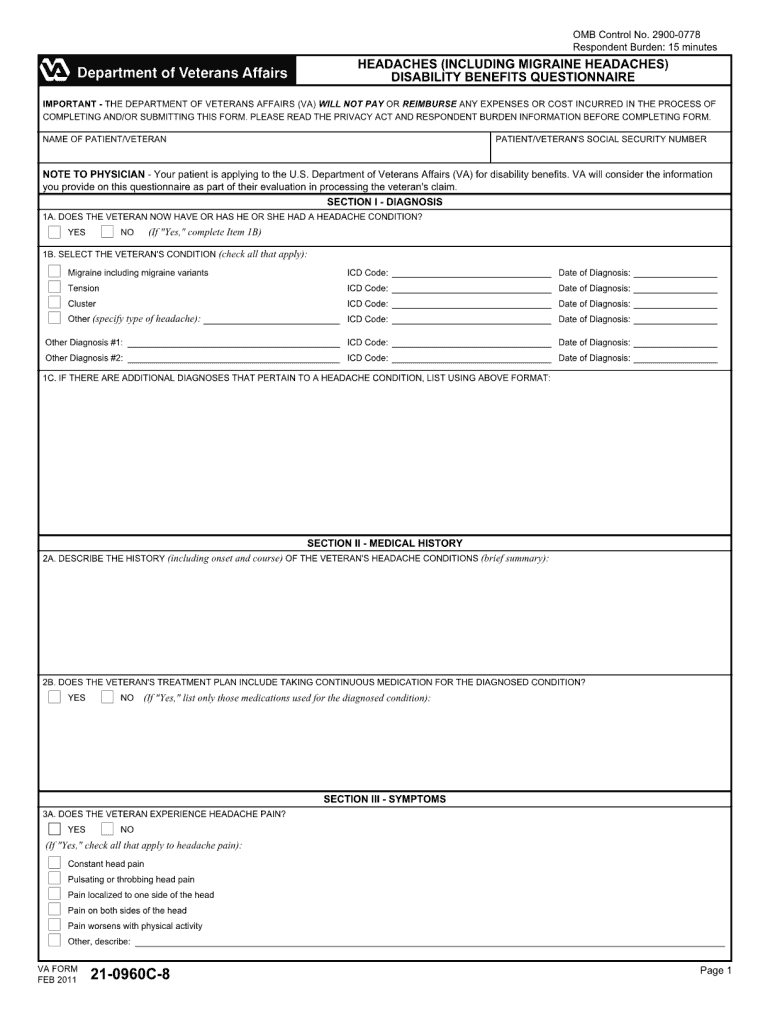 Dbq for Migraines  Form