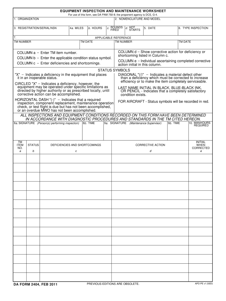  Da Form 2404 2011-2024