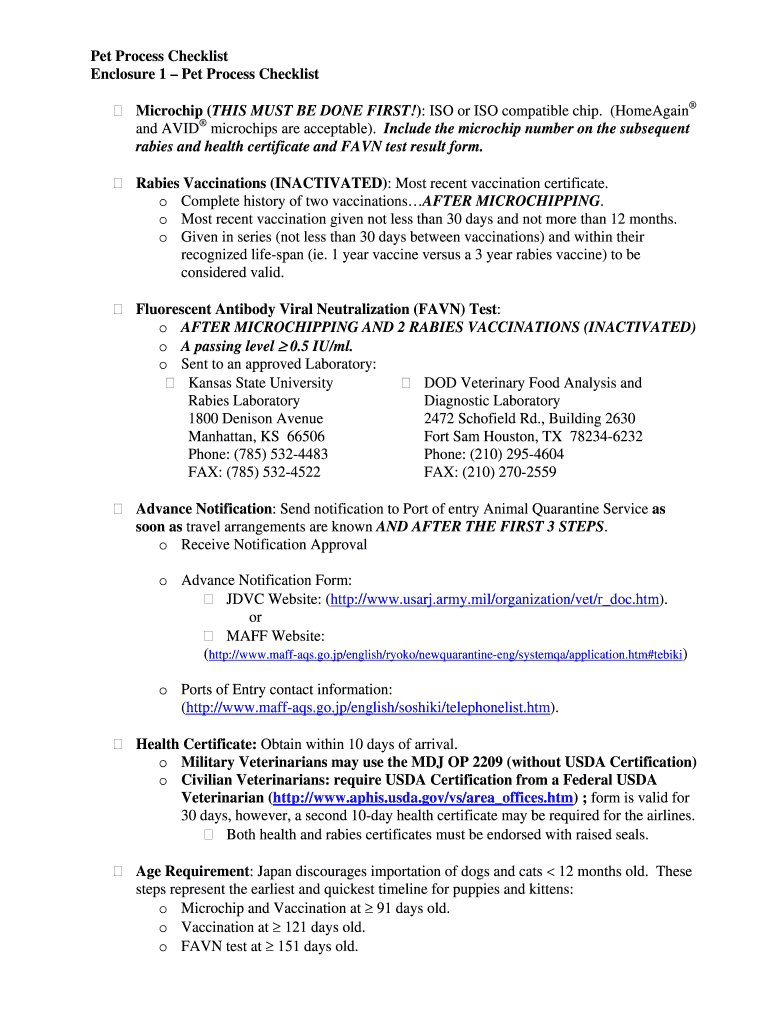 Pet Processing Checklist  Yokotaservices  Form