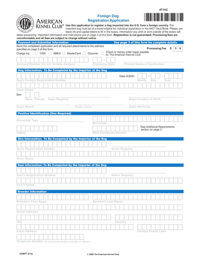  Akc Foreign Dog Registration Form 2010