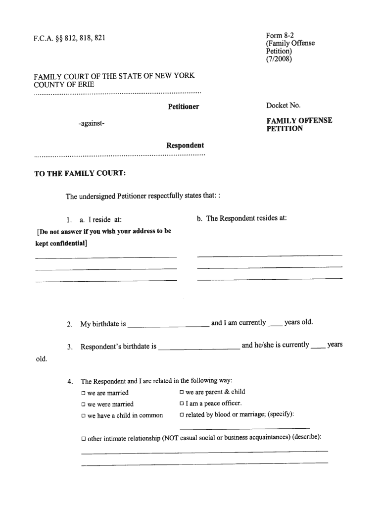  Family Offense Petition Form 2008