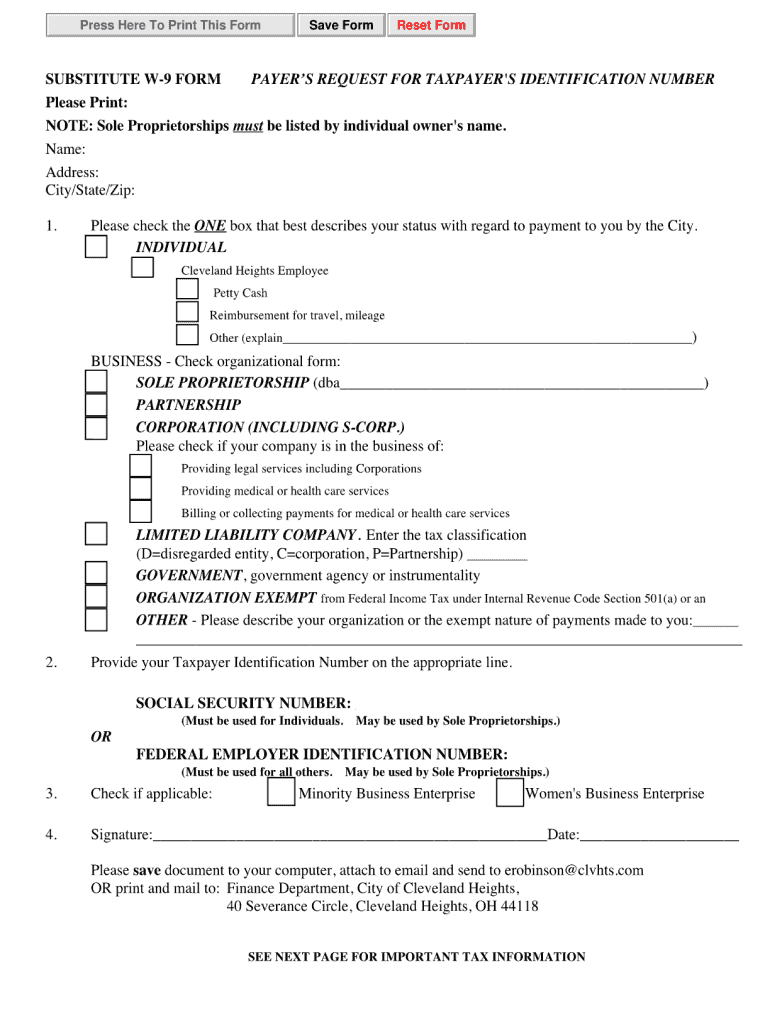 Fillable W 9 Forms