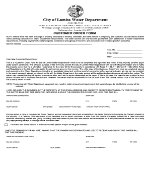 City of Lomita Water  Form