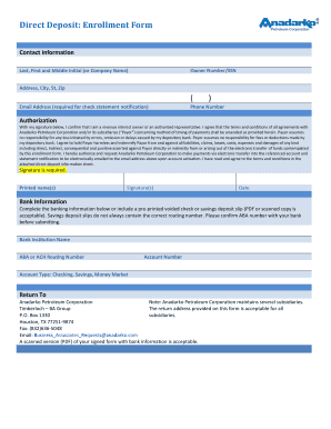 Application Form of Anadarko Petroleum Corporation Us