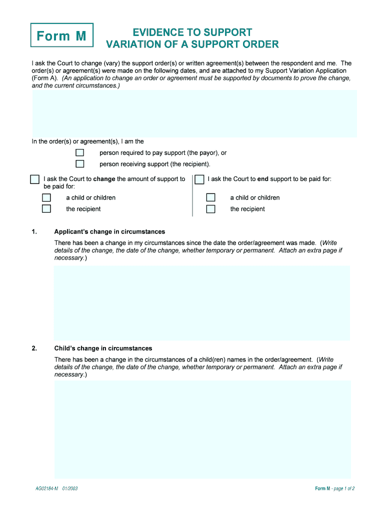 Evidence to Support Variation of a Support Order Form