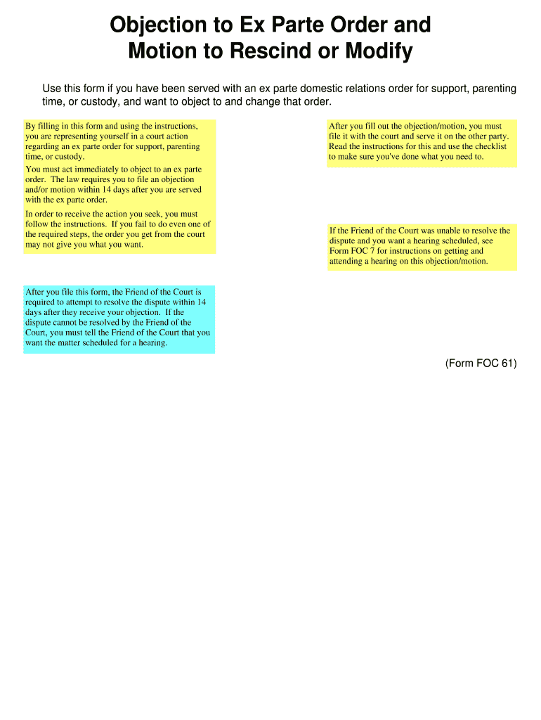  Objection Motion California for Ex Parte Form 1998