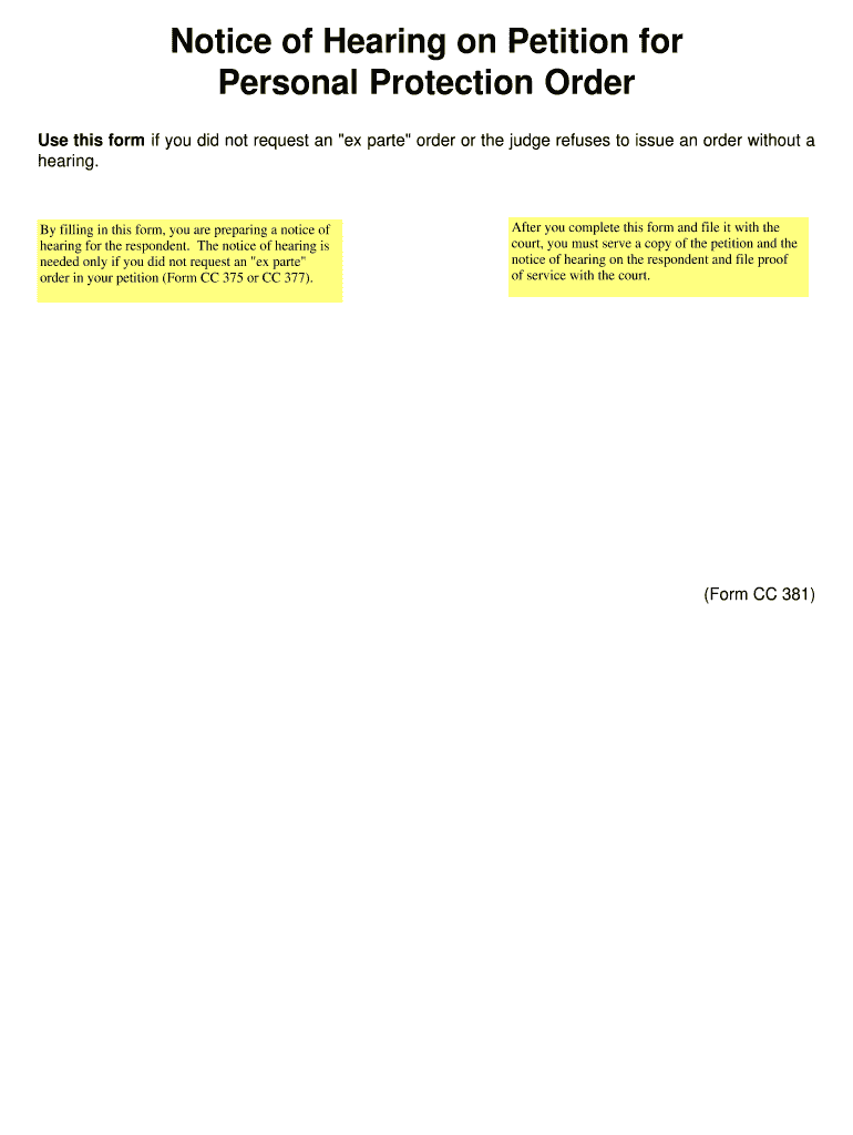 Use This Form If You Did Not Request an 'ex Parte' Order or the Judge Refuses to Issue an Order Without a Hearing