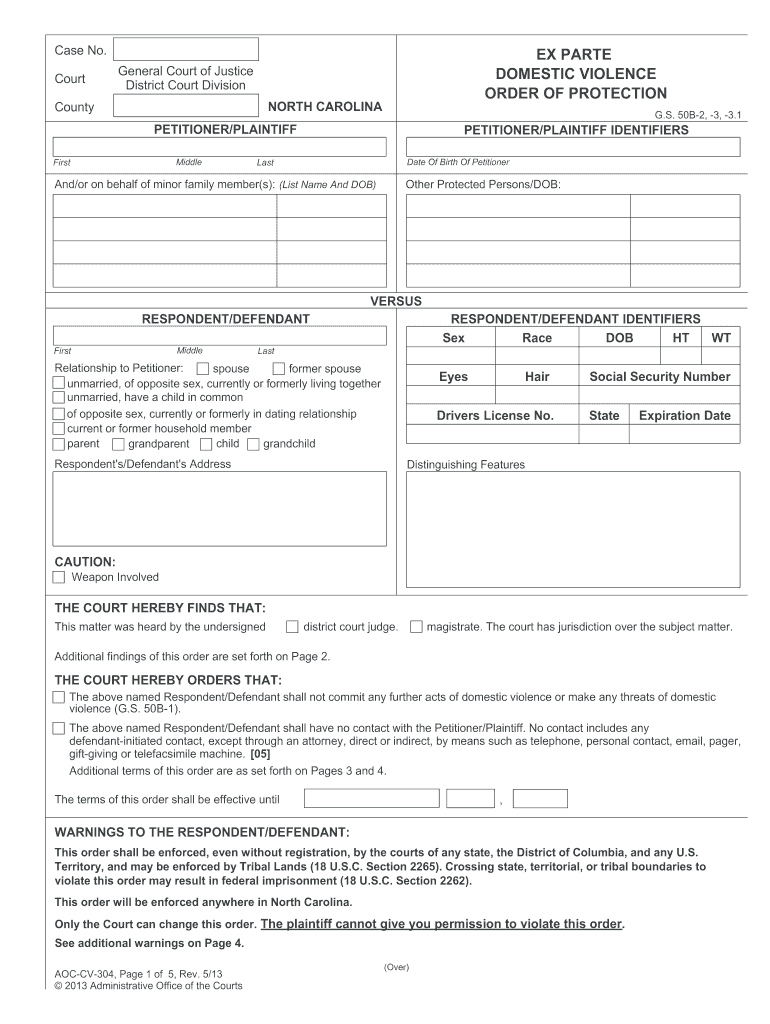 Nc Order Protection  Form