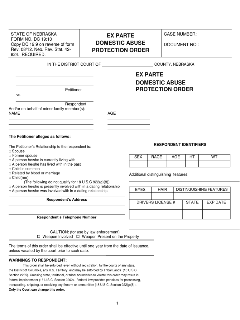  Protection Order Form 2012-2024