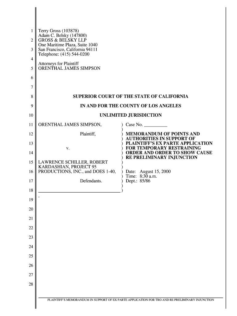  Memorandum of Points and Authorities Template 2000-2024