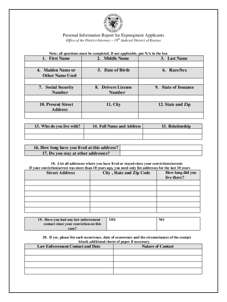 Sedgwick County Expungement Forms