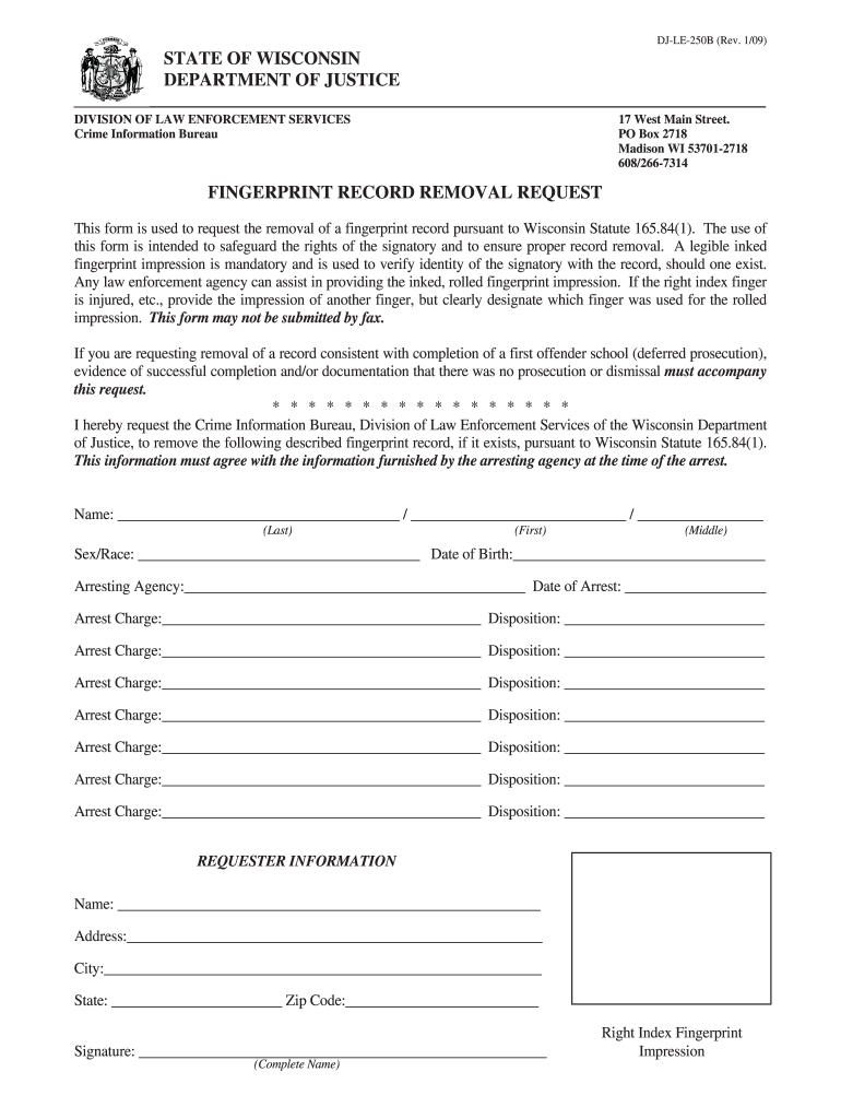 Get and Sign Fingerprint Record Removal Request Form 2009-2022