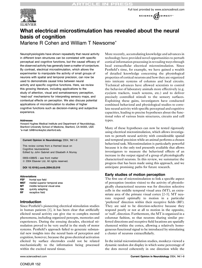 What Electrical Microstimulation Has Revealed About the Neural Basis of Cognition Form