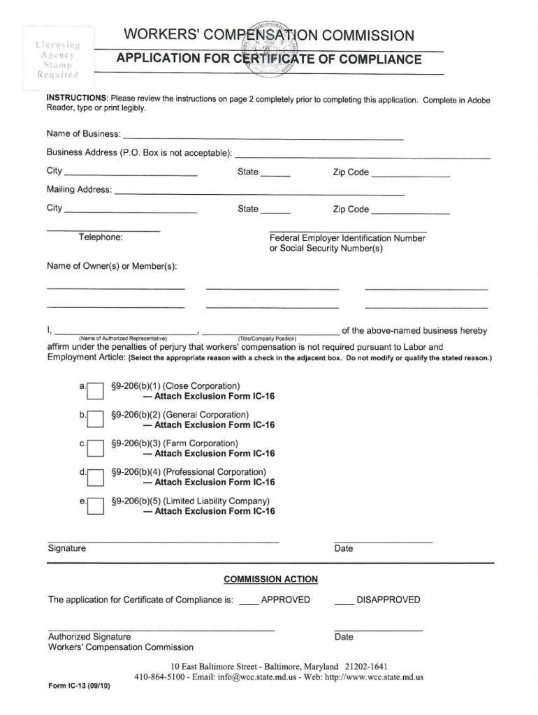 Compensation Certificate Compliance  Form
