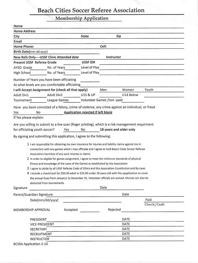 Beach Cities Sra Form