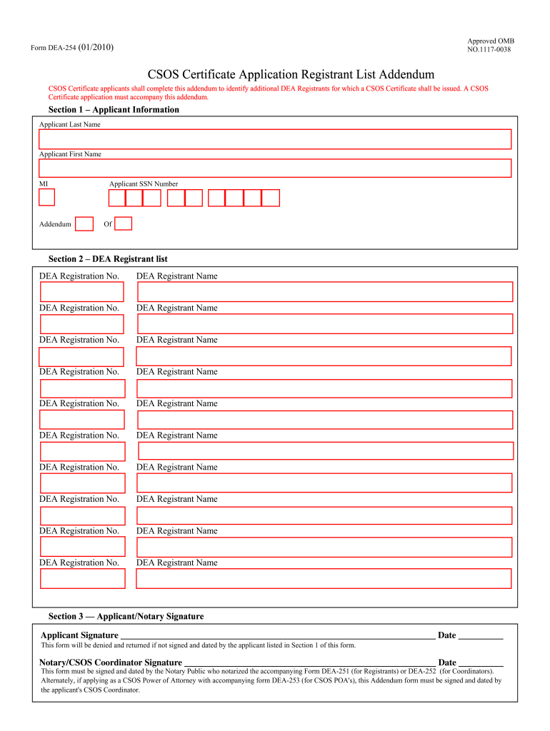 Dea Form 254