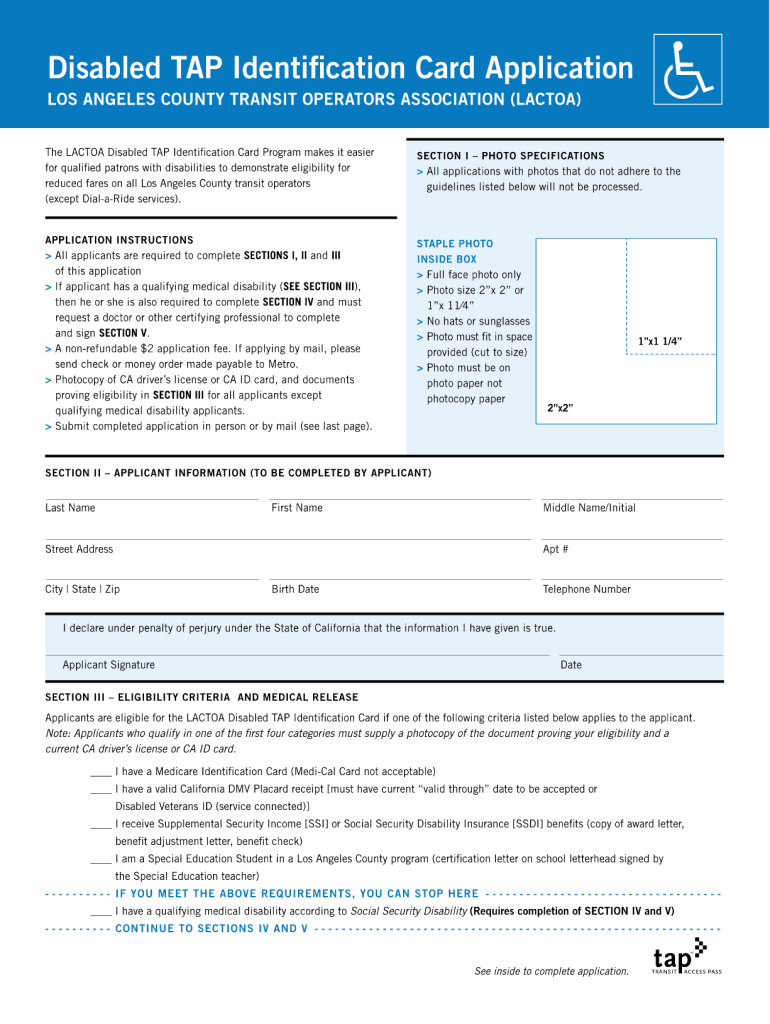 Disabled Tap Identification Card Application Form