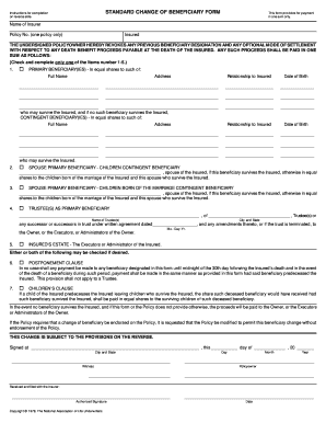 Travelers Change of Beneficiary Form