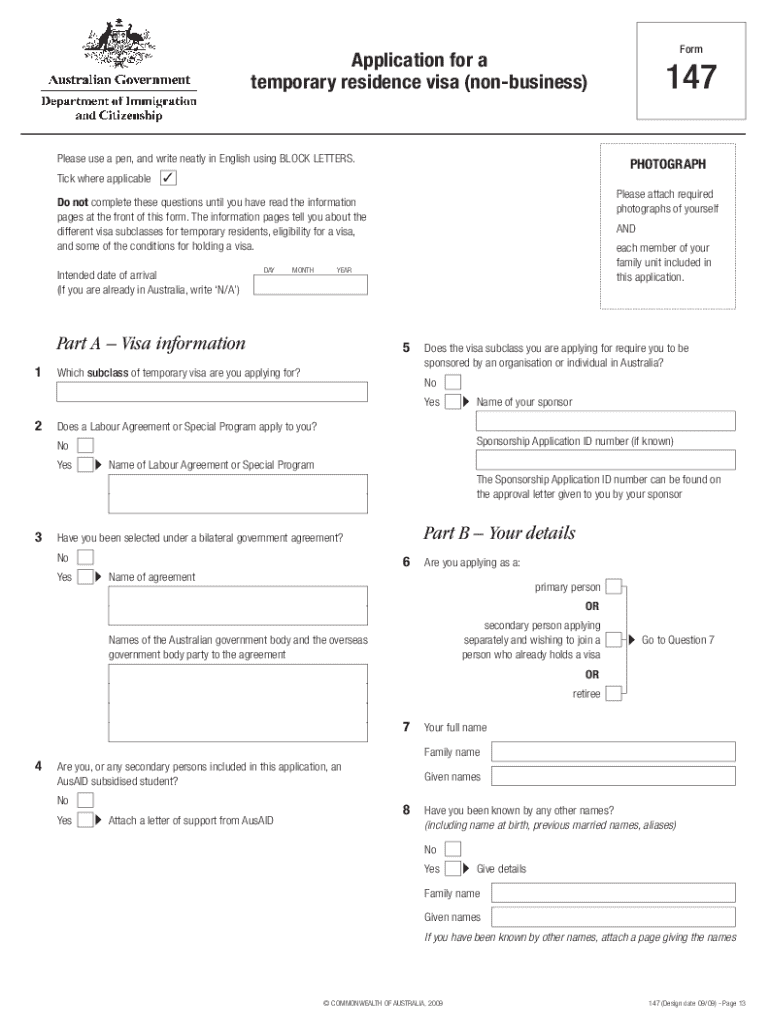  Australian Visa Form 147 Editable 2009