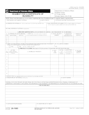Department of Veterans Affairs Certificate of Eligibility Form