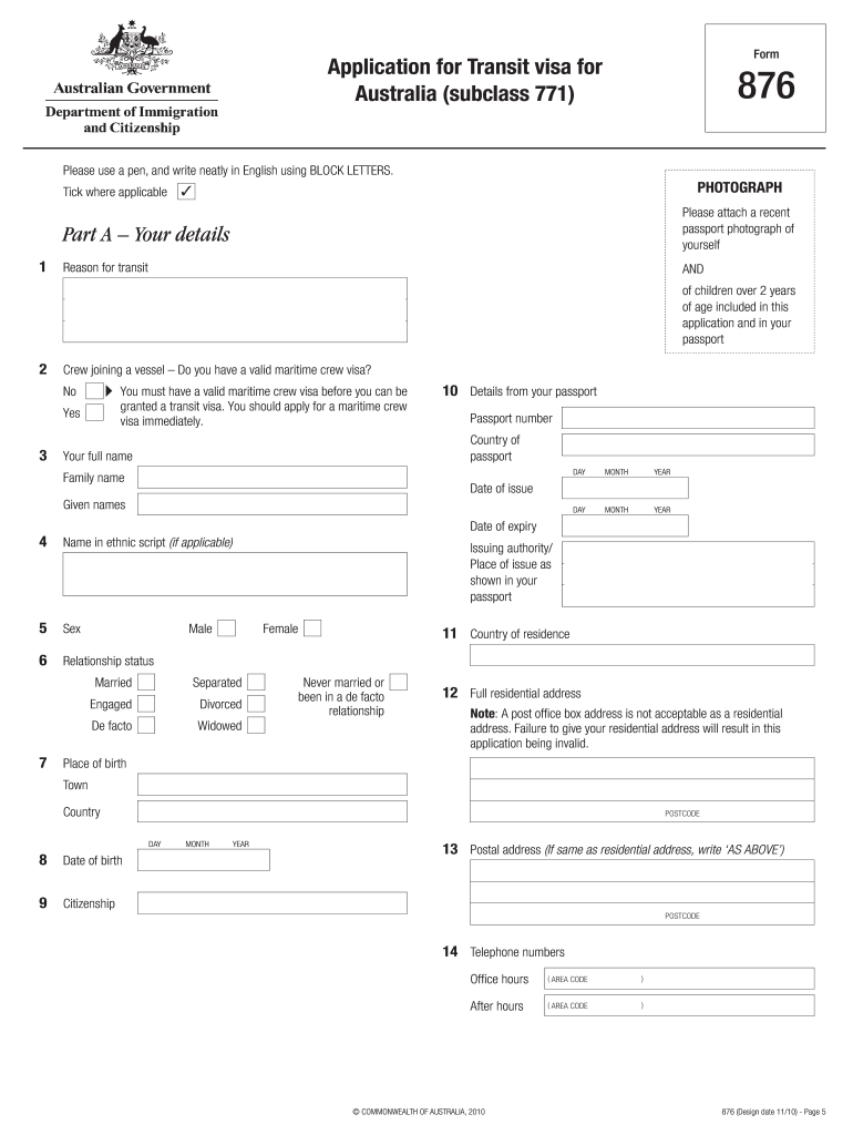  Sample of Australia Transit Visa Filled Application Form 2010