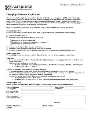 Cambridge Certifying Statement  Form