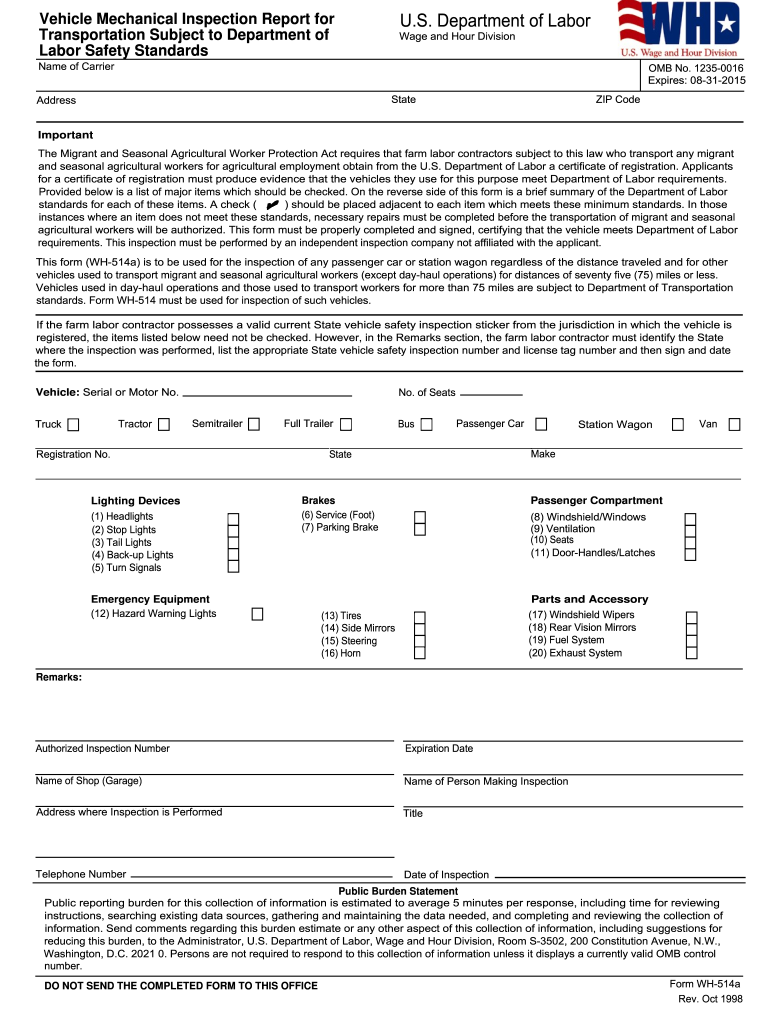  514 Inspection Report Form 1998