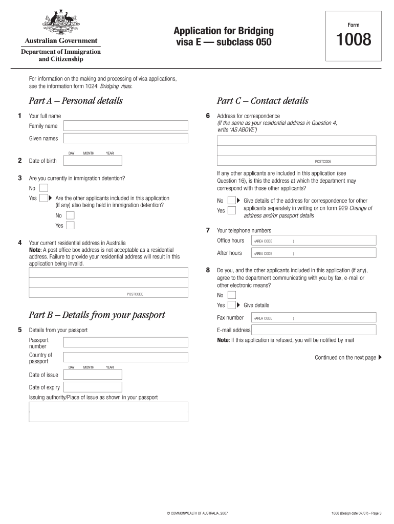  Bridge Visa E 1008 Form 2007