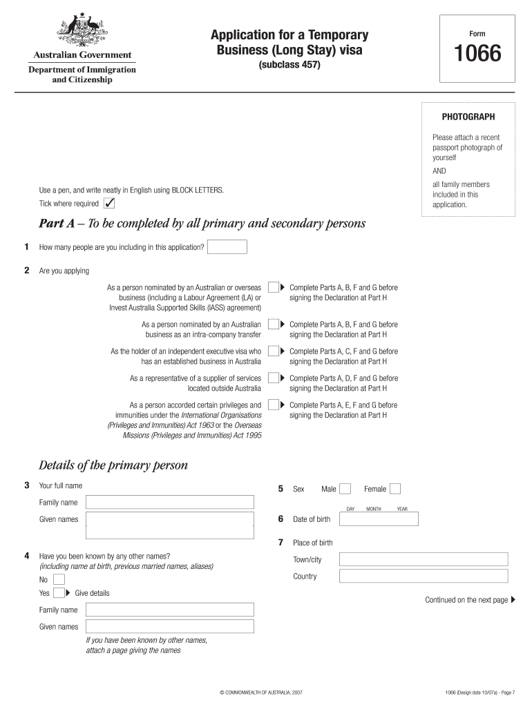 Business Visa Australia 457 Appliction Form