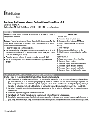 Oxford Health Plans New Jersey Large Member Enrollmentchange Request Form Ohi