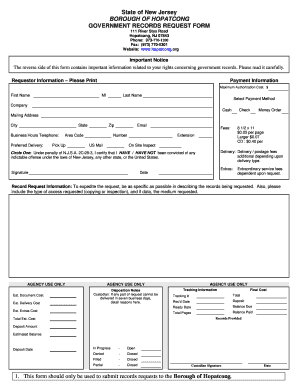  Opra Request Forms for Hopatcong Borough New Jersey 2010-2024