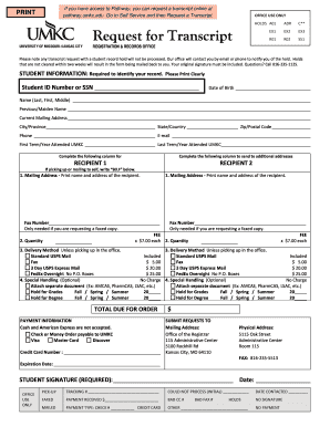 Umkc Unofficial Transcript  Form