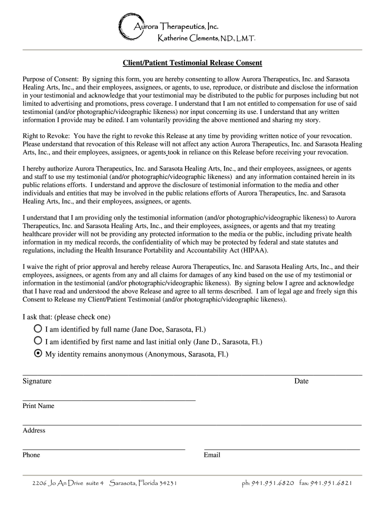 Testimonial Release Form Template