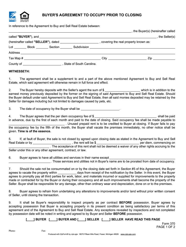  Early Occupancy Agreement Form Florida 2008-2024