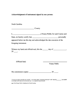 Acknowledgement of Instrument Signed by One Person  Form