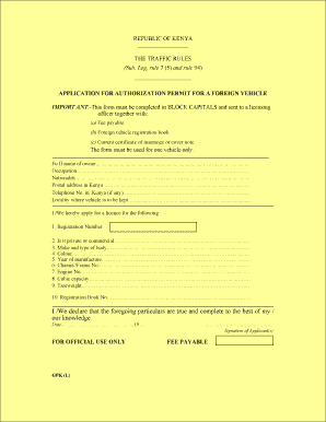 Cost of Changing Foreign Number Plate in Kenya  Form