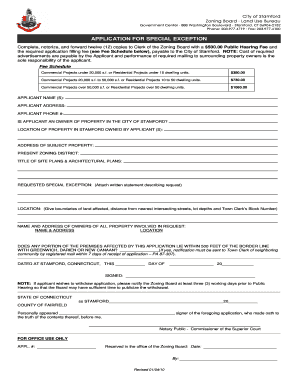 City of Stamford Zoning Application Fee Schedule Form