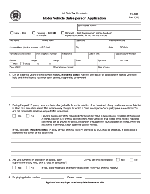 Utah Sales License Application  Form