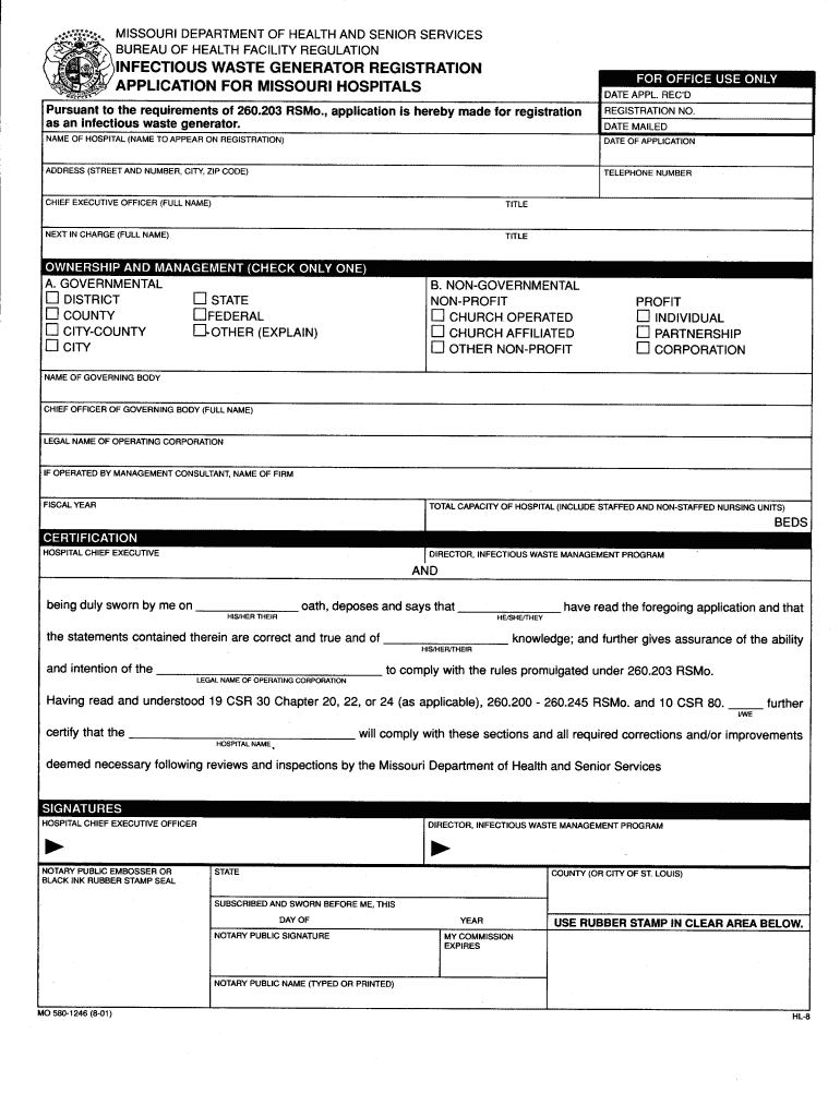 INFECTIOUS WASTE GENERATOR REGISTRATION  Health Mo  Form