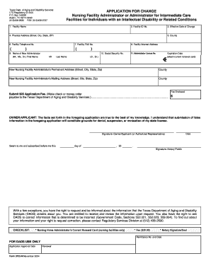 Hhsctexas Nursing Facility Form 3722 Change of Administrator