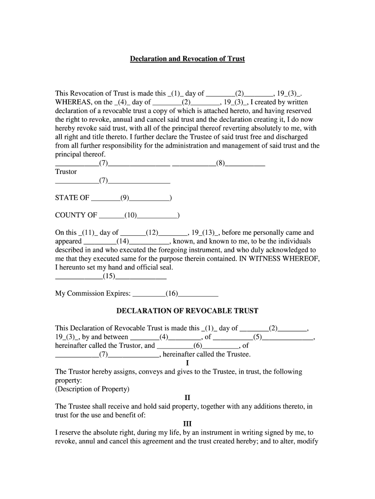 Revocation of Trust Form PDF