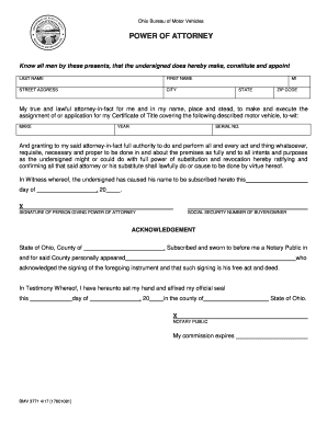 Ohio Bmv Power of Attorney  Form